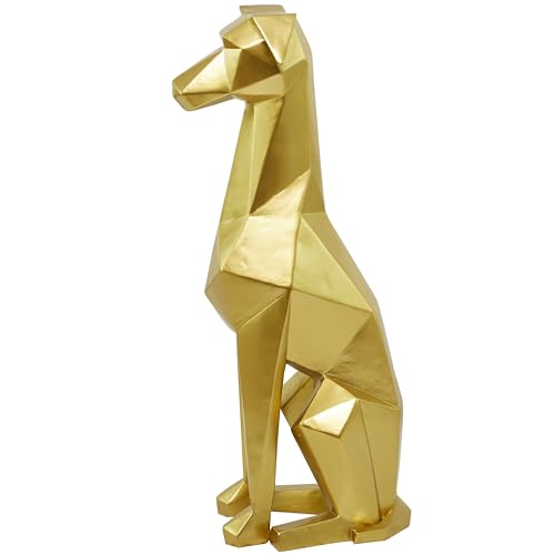 Estatua decorativa de perro poliresina 9" x 11" x 30" oro miniatura 4