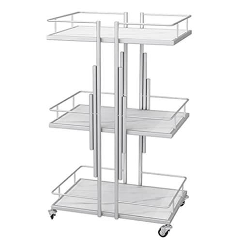 Carrito de almacenamiento de metal con ruedas bloqueables de 3 niveles, estantes de almacenamiento utilitarios, carrito de baño para belleza, spa, cosmetología, tatuajes, manicura, estación de