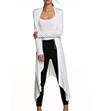 JIER Damen Asymmetrisch Strickjacke Offene Cardigan Mantel Strickmantel Lange Ärmel Langshirt Lang Cardigan Casual Wasserfall Jacke Langarmshirt (Weiß,Large)