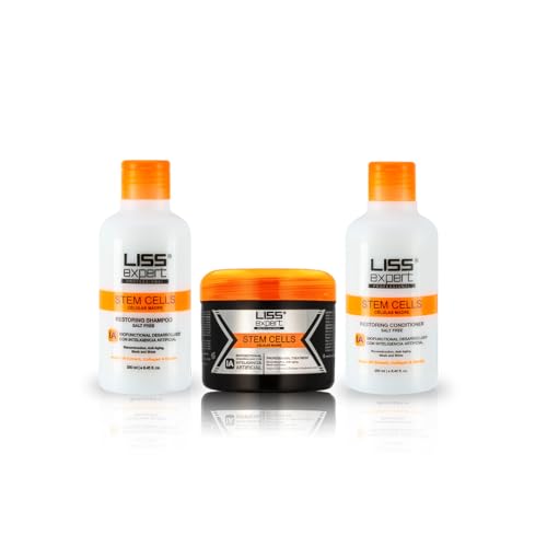 Liss Expert Stem Cells Smoothing Treatment – Organic Keratin & Argan Oil – Frizz-Free Repair & Shine – Professional Straightening – ONE Shoulder Length Applic– plus salt free shampoo and conditioner