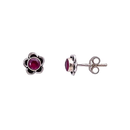 Universe Kart Earring Studs In 925 Sterling Silver Round Vintage 4 Mm Studs With Secure Push Backs, Fine Jewelry Gifts For Women - Girls With Pink Ruby Gemstone (Pink) #TOP11