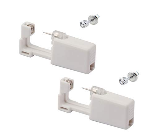 KISEER 2 Pcs Disposable Self Ear Piercing Gun Safety Sterile Earing Nose Piercing Gun Kit Tool With Stud (White)