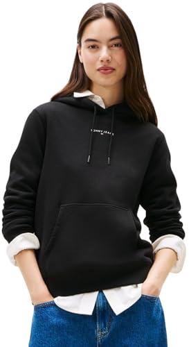 Tommy Jeans Damen Hoodie Linear mit Kapuze, Schwarz (Black), S – Ansicht 1
