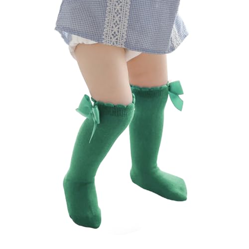 Image of Century Star Baby Girls Bow Knee High Socks Toddlers Ruffled Tube Socks Infant Long Stockings School Uniform Leggings