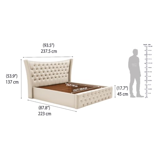 Image of Wakefit Bed | King (78 X 72) Solid Wood Bed, Upholstered, Hydraulic, 3 Year Warranty | - Lovejoy - Beige