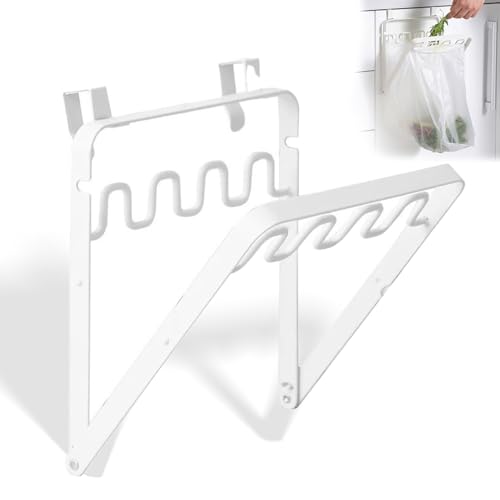 REIKOMO Foldable Trash Bag Holder for Kitchen Cabinet Door, Hanging Garbage Bag Rack, Space-Saving Under Sink Trash Organizer, Durable and Easy to Install