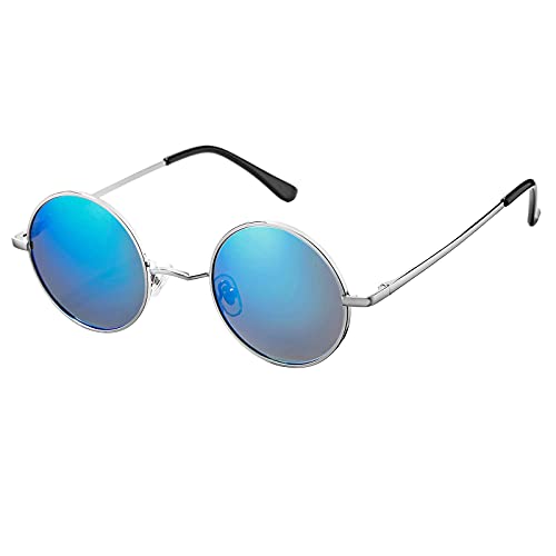 2 Pack Trendy Small Round Polarized Sunglasses for Women Men, Retro Hippie Style Shades Glasses4
