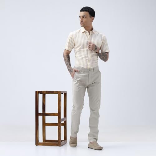 Image of BASICS Premium Cotton Stretch Formal Trousers for Men | Office Pants