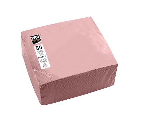 PRONAPPE - Réf. SV622041I - 50 Serviettes cocktail 20x20 cm - Papier micro-gaufré - ouate 2 plis - Rose poudré