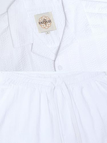 Image of StitchX Men's Airport Look Textured Seersucker Resort Cotton Shirt & Trouser Co-Ord Set S-2XL