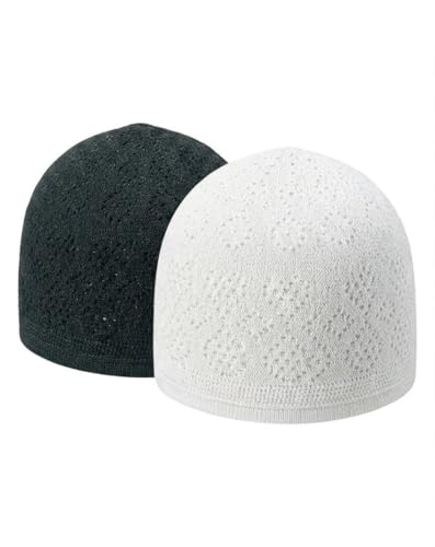 ihvan online Lot de 2 chapeaux turcs musulmans Kufi pour homme, taqiya, takke, peeci, casquettes islamiques, noir/blanc, Taille unique