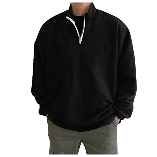 Zip Up Hoodies for Men 1/4 Zip Fleece Pullover Sweatshirt Fall Fashion Casual Oversized Loose Fit Drop Shoulder Tops