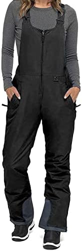 Women' s Winter Snow Bib Pants, Waterproof Insulated Adjustable Shoulder Strap Snowboard Overalls (Black, Small)