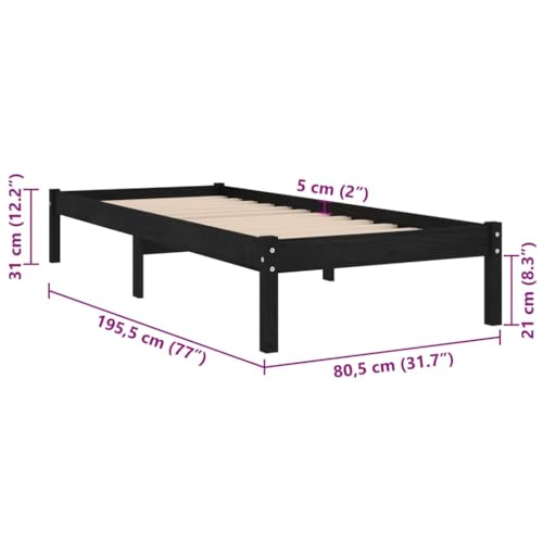 Hommdiy Kiefer Massivholzbett Bettgestell Bett Holzbett Einzelbett Futonbett Bettrahmen Schlafzimmerbett Schlafzimmermöbe Stil B,Schwarz,75 x 190 cm – Bild 3