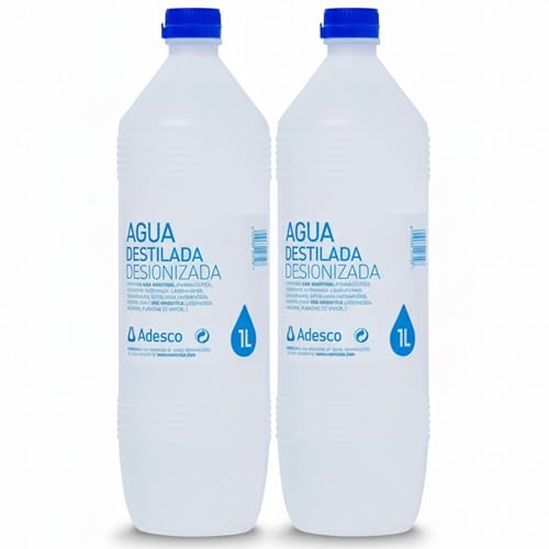 Adesco, Agua destilada desionizada, agua para plancha, maquinas, uso hospitalario, tatoo. (2L)
