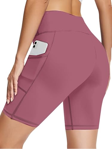 Image of Women's Polyester Stretchable Gym Shorts with Side Pockets High Waist Slim Fit Above Knee Length Activewear Tights Gym Fitness Cycling Running Yoga Shorts for Women