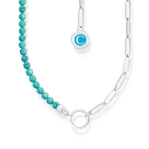 Image of Thomas Sabo KE2189-007-17 Women's Member Charm Necklace with Turquoise Beads and Charmista Medal Silver 925 Sterling Silver Cold Enamel 37.00 cm