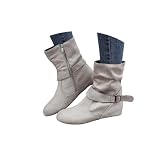 Grey Slouchy Ankle Boots for Women 2026,Round Toe Side...