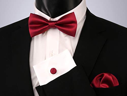 Alizeal Mens Solid Mini Squares Formal Banded Pre-Tied Bow Ties Set-Wine Red #TOP1