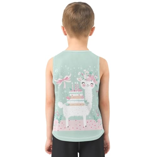 Llama Birthday Cake Teal Boys Tank Tops Quik Dry Toddler Tank Top Undershirts T-Shirts for Kids,3T3