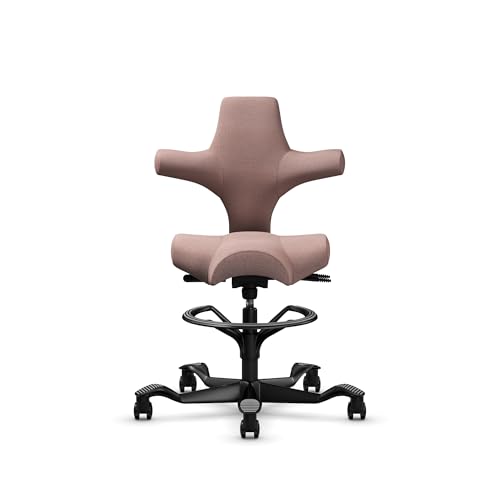 Image of HAG Capisco Sit to Stand Chair-Black Frame-Upholstered Pink Blush-with Foot Ring