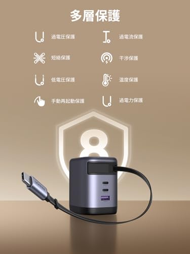 undefined UGREEN 100W Type-C 充電器 【75CM 巻き取り式】 8階段調整可能 USB-Cケーブル内蔵 4ポート同時充電可能 PD3.0 旅行/出張/収納/スマホ/パソコン/タップレットなどType-C適合 iphone17シリーズ の商品画像 6