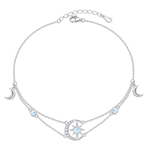 Image of S925 Ankle Bracelet for Women Heart Multilayer Anklets Dainty Beaded Chain Adjustable 9+1 Summer Cute Beach Foot Jewelry