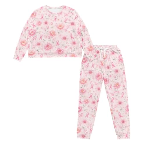 Image of Womens Pajama Sets 2 Piece Pjs Lounge Sets Long Sleeve Sleepwear Crew Neck Pullover Top with Long Pants