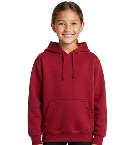 Image of Solid Cotton Fleece Girls Hooded Neck Sweatshirt with Kangaroo Pocket