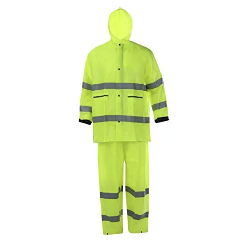 Xtreme Hi-Vis Lime Class 2 Safety Rain Suit Reflective Rain Jacket W Hood And Pants (L/Xl) #TOP1