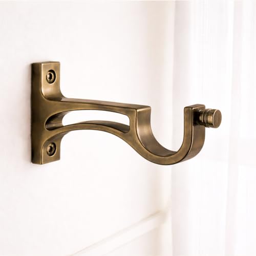 Image of Elite Aluminum Curtain Rod Brackets - Heavy-Duty Wall Mount Clamps for Curtain Rod Support for Door and Window Curtain Rods with Screw and Wall Plug - Pack of 2PCS (Brass Antique ARC)
