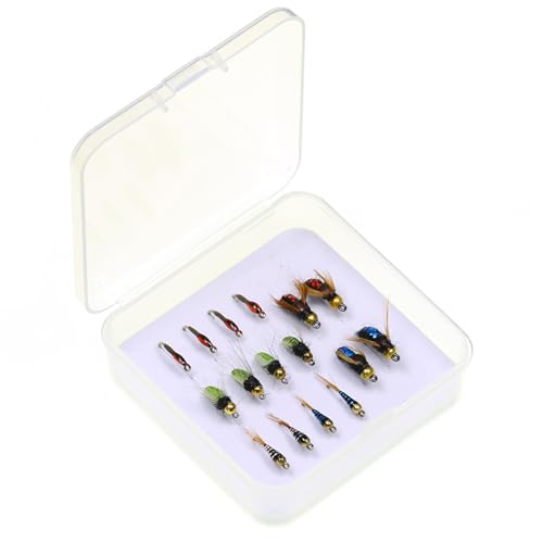 Image of Fly Fishing Flies Assortment Kit, 16 Pcs Hand-Tied Dry Wet Fly Fishing Lures, Nymphs, Streamers, Terrestrials for Trout Bass Sunfish, Pike with Fly Box
