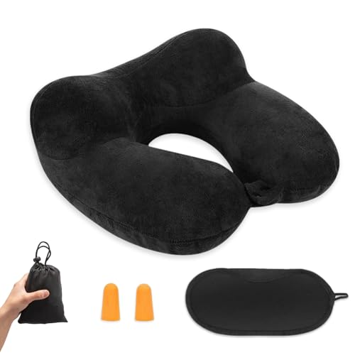 Zyluniy Almohada De Viaje Hinchable, Almohada Inflable del Viaje, Cojín Inflable del Cuello de Viaje, Portátil y Ligero con Cubierta De Terciopelo, para Viajar en Avión, Tren, Oficina