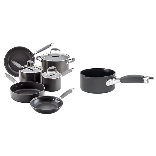 Anolon Advanced Hard Anodized Nonstick Cookware/Pots and Pans Set, 9 Piece - Gray & Advanced Hard Anodized Nonstick Sauce Pan/Saucepan with Straining and Pour Spouts, 1 Quart, Gray Anolon Advanced Hard Anodized Nonstick Cookware/Pots and Pans Set, 9 Piece - Gray & Advanced Hard Anodized Nonstick Sauce Pan/Saucepan with Straining and Pour Spouts, 1 Quart, Gray