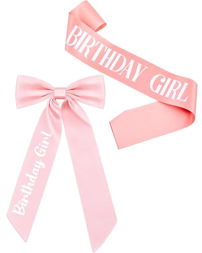 Écharpe d'anniversaire rose et nœud pour cheveux femme - Lot de 2 accessoires de fête