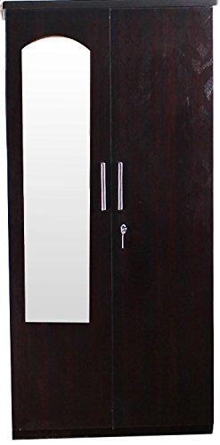 Leaf Textured Engineered Wood Wardrobe With Mirror Black / Brown , 2 Doors-image-37