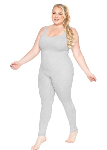 Image of STRETCH IS COMFORT Womens Plus Size Tank Unitard Athletic Rompers For Women | 95% cotton 5% spandex, round neckline, sleeveless straps, U-back, seamless front, one piece outfits for women, workout romper