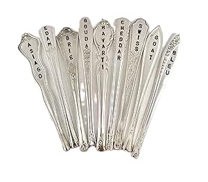 Handcrafted Vintage Silver Spoon Cheese Markers, Set of 9, Artisanal Cheese Board Labels, Luxury Table Decor, Perfect for Wine Pairings and Dinner Parties, Unique Gift for Chefs and Hosts