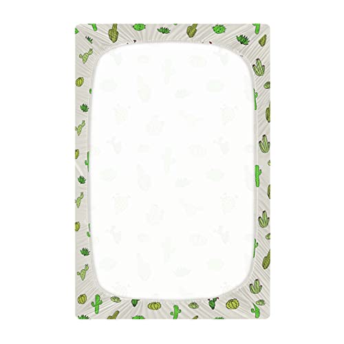 Image of Fitted Crib Sheets Cactus Beige Stretchy Portable Playard Sheets for Baby Toddler, Breathable Soft Mini Crib Mattress 52 x 28 in for Boys and Girls