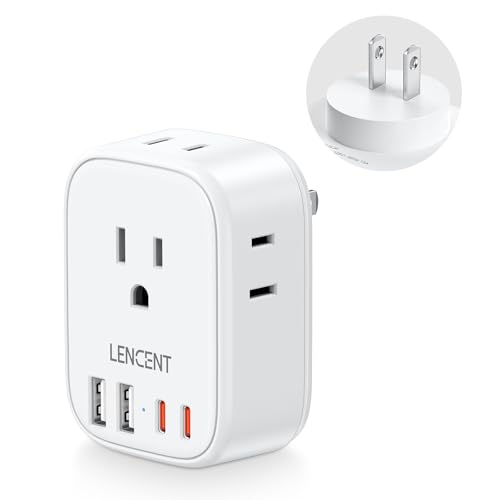 LENCENT US to Japan Plug Adapter, 2 Prong to 3 Prong Outlet Adapter with 4 Outlets 4 USB Ports(2 USB C), Type A Travel Converter for US to Japan Canada Mexico China Philippines Peru