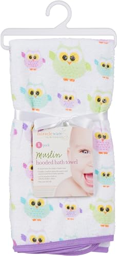 Image of Baby Hooded Bath Towel - Super Soft Terry Cloth with Muslin Hood - Naturally Absorbent for Quick Drying - Gentle on Baby's Skin - Durable & Long-Lasting - Perfect for Newborns & Infants (Owls, 1-Pack)