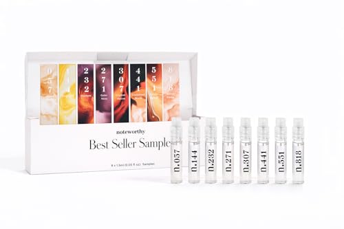 Noteworthy Fragrance Sampler Set | Luxury Perfume Samples | Includes Credit Toward 100ml Purchase | Notes of Vanilla, Sandalwood, Citrus & More | Cruelty-Free, Made in USA (Best Sellers - 8 Samples)