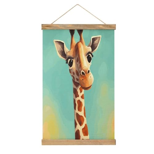Pintura de pergamino con jirafa divertida, decoración vintage de colgar fácil