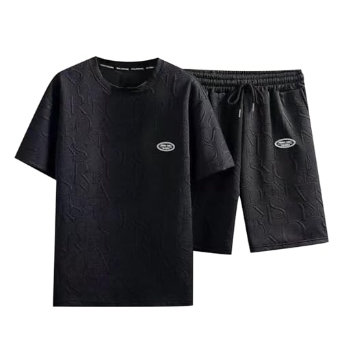 RUMAOZIA Pijama corto para hombre, pantalones cortos de dormir, ropa de dormir de rizo, camisetas de talla grande, camiseta bordada de verano, juego de camiseta de pijama de 2 piezas, traje de verano