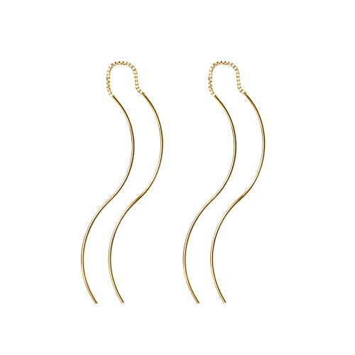 Image of PAVOI 14K Gold Plated Threader Earrings for Women, Statement Chain Earrings | Hypoallergenic Earrings with 925 Sterling Silver Posts, Dangle Chain Threader Earrings Double Piercing