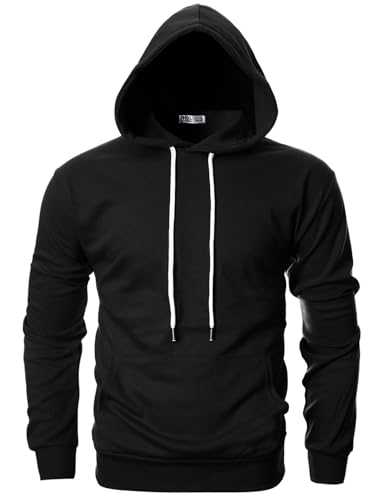 Ohoo Mens Slim Fit Basic Pullover Hoodies Sweatshirt Lightweight Long Sleeve with Kanga Pocket2