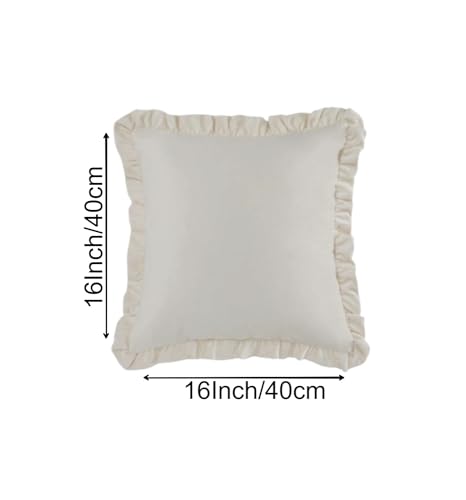 Image of Amazon Brand - Umi. Velvet Cream 16X16 Pillow Covers, Set of 2 Decorative Ruffle Cushoin Pillow Covers for Sofa Couch, 150 Tc