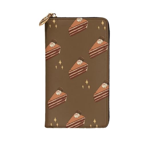 Chocolate Squares Cake Prints Leather Long Clutch Wallet for Fashionable Girls and Women - Durable, Stylish, and Functional, Black, One Size2