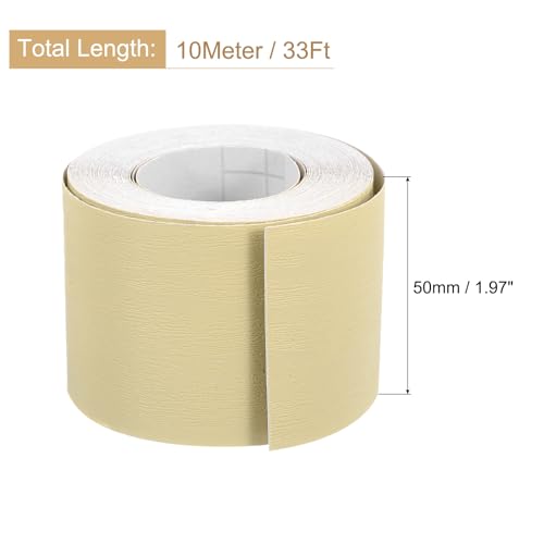Image of uxcell 1 Roll Wood Grain Tape, 1.97 inch x33 Ft Realistic Textured Repair Tape Self Adhesive Wood Textured Patch with Tool for Floor Wall Door Table Cabinets Furniture Home Decor(Light Yellow)