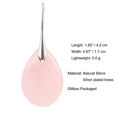 Lettarius Natural Crystal Healing Birthstone Drop Earrings Pink Teardrop Stone Rose Quartz Dangle Silver Jewelry For Women Girls #TOP3